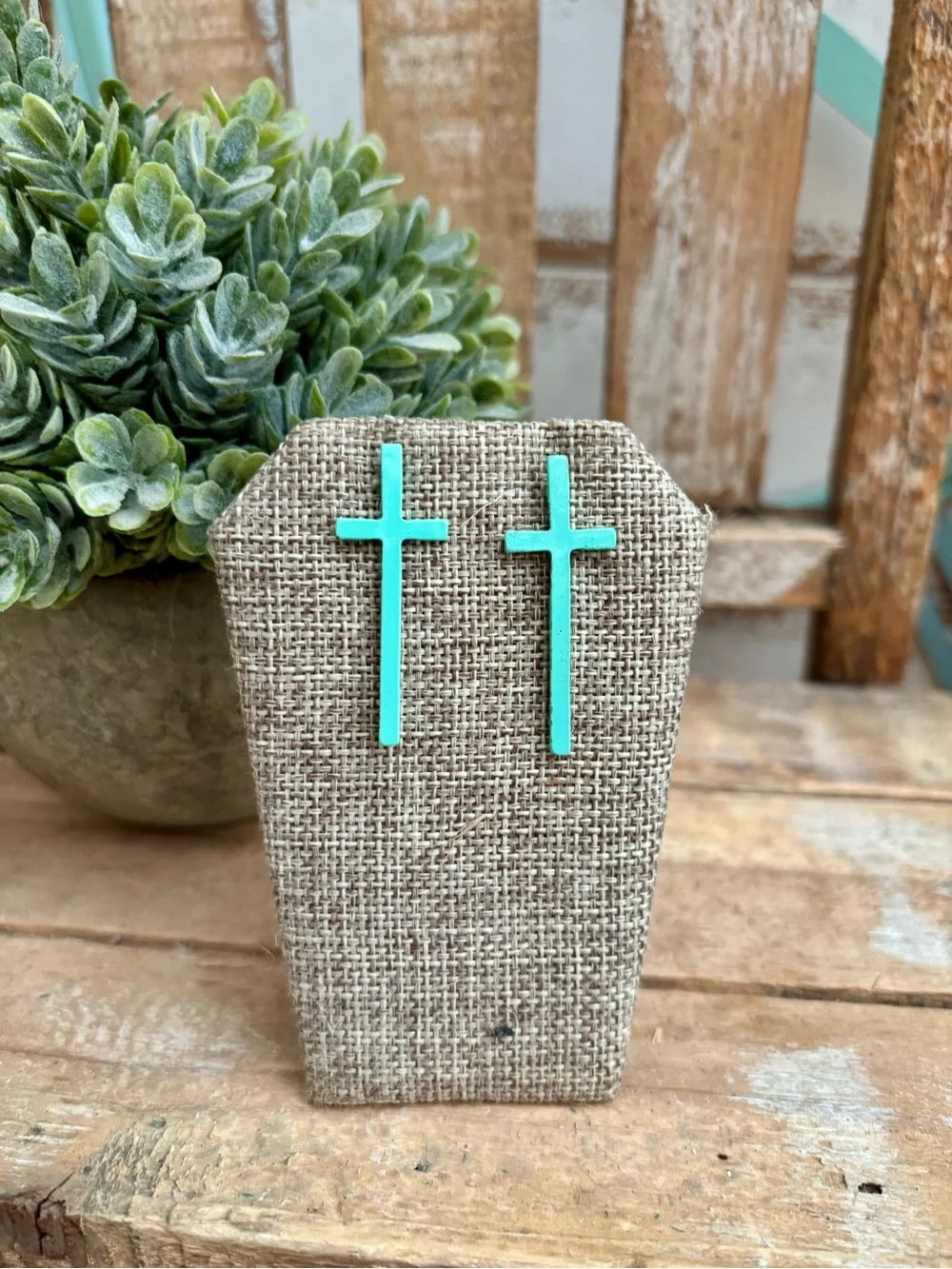 Teal Cross Earrings Stud NEW!